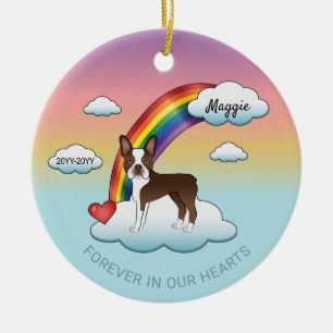 Adorno De Cerámica Boston Terrier Marrón Chocolate Arcoíris Memorial