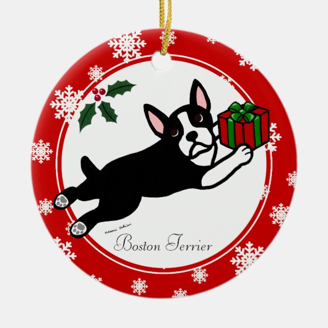 Adorno De Cerámica Boston Terrier Navidades 2 Personalizados de copas (Frente)