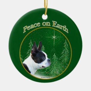 Adorno De Cerámica Boston Terrier Peace
