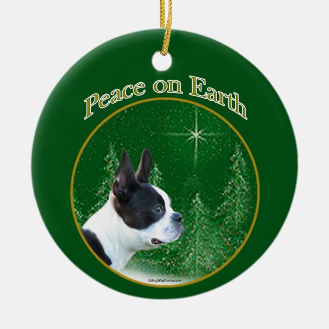 Adorno De Cerámica Boston Terrier Peace (Frente)