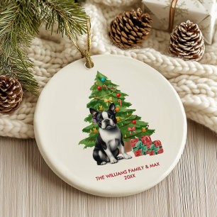 Adorno De Cerámica Boston Terrier Perro Navidad Personalizada