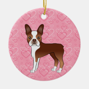 Adorno De Cerámica Boston Terrier Rojo en Memorial de Mascotas de Cor
