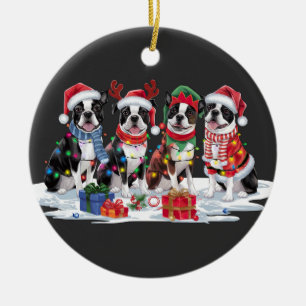Adorno De Cerámica Boston Terrier Santa hat rivaliza con Navidades el