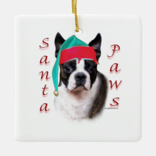 Adorno De Cerámica Boston Terrier Santa Paws