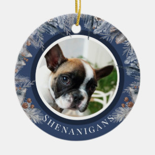 Adorno De Cerámica Botánico de foto de mascota de Navidad personaliza