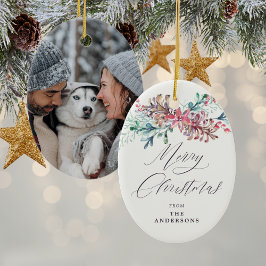 Adorno De Cerámica Botánicos de invierno Foto beige Feliz Navidad