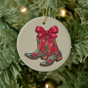 Adorno De Cerámica Botas Coquetas de Navidad Vaquera Occidental Navid