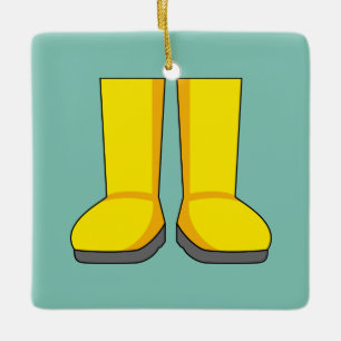 Adorno De Cerámica Botas de lluvia amarillas de goma