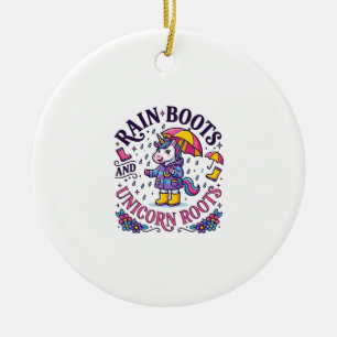 Adorno De Cerámica Botas de lluvia de unicornio y camiseta comercial