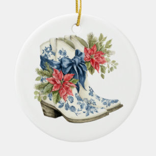 Adorno De Cerámica Botas de vaquera de chinoiserie azul de Navidad