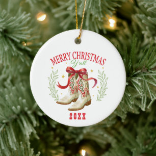 Adorno De Cerámica Botas de vaquero de Navidad occidental