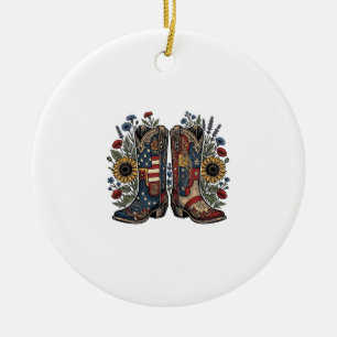 Adorno De Cerámica Botas de vaquero patrióticas Camisa floral de gira