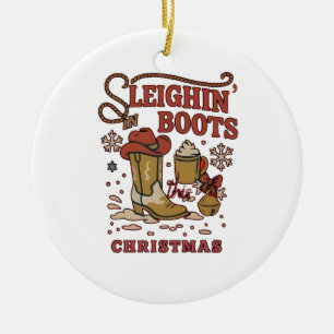 Adorno De Cerámica Botas Sleighin Esta Navidad Divertido Vaquero Occi