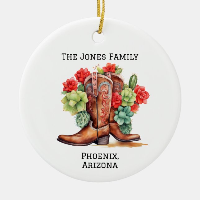 Adorno De Cerámica Bote de Cowboy Personalizado Country/Western Xmas (Frente)