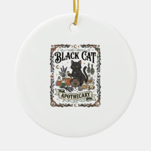 Adorno De Cerámica Botica de Gato Negro Bruja Mística Apothecary 