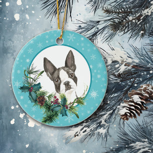 Adorno De Cerámica Bouquet azul de copo de nieve de Boston Terrier
