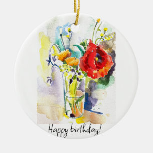 Adorno De Cerámica Bouquet con amapola roja