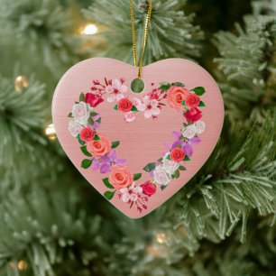 Adorno De Cerámica Bouquet floral de amor en forma de corazón