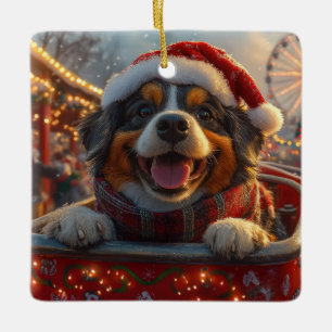 Adorno De Cerámica Bouviers des Flandres Perro Montaña Rusa Navidad