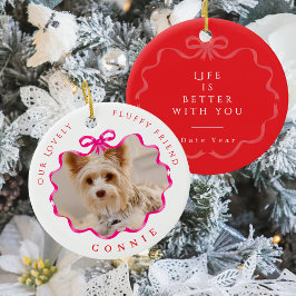 Adorno De Cerámica Bow Ribbon Mascota Memory Photo Red