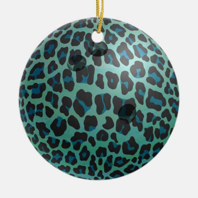 Adorno De Cerámica Bowling Ball Leopard Verde azulado (Frente)