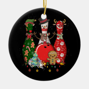 Adorno De Cerámica Bowling Three Pins Feliz Navidad Para Bowler Sant