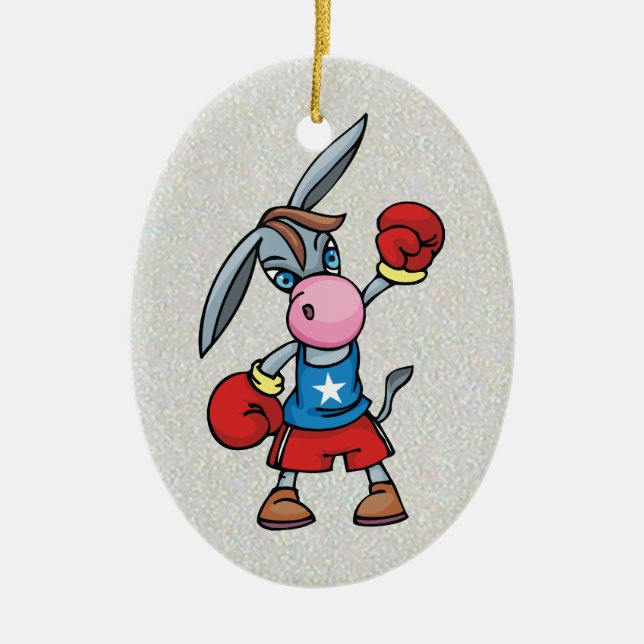 Adorno De Cerámica boxeo democrático en burro (Frente)