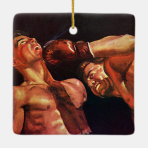 Adorno De Cerámica Boxeo deportivo vintage, boxeadores golpeando