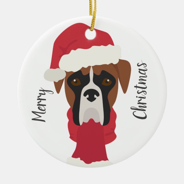 Adorno De Cerámica Boxer dog Christmas Ornament. Snow (Frente)