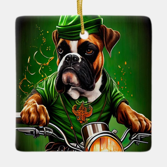 Adorno De Cerámica Boxer Dog Driving Bike St. (Anverso)