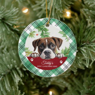 Adorno De Cerámica Boxer Primera Navidad Personalizada