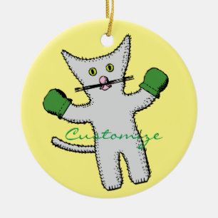 Adorno De Cerámica Boxing Kitten with Mittens Thunder_Cove