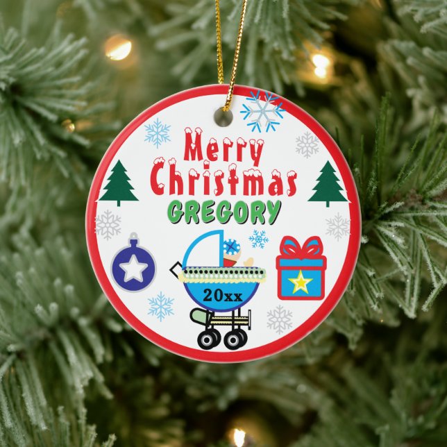 Adorno De Cerámica Boy Christmas Trees NAME Blue Carriage (Árbol)