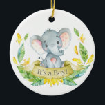 Adorno De Cerámica Boy Elephant Baby Shower Amarillo<br><div class="desc">Ornamento de cerámica amarillo para el elefante de niño Baby Shower</div>