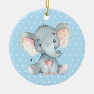 Adorno De Cerámica Boy Elephant Baby Shower Blue