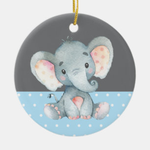 Adorno De Cerámica Boy Elephant Baby Shower Blue