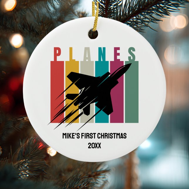 Adorno De Cerámica Boy First Christmas Jet Fighter Airplane Custom (Subido por el creador)