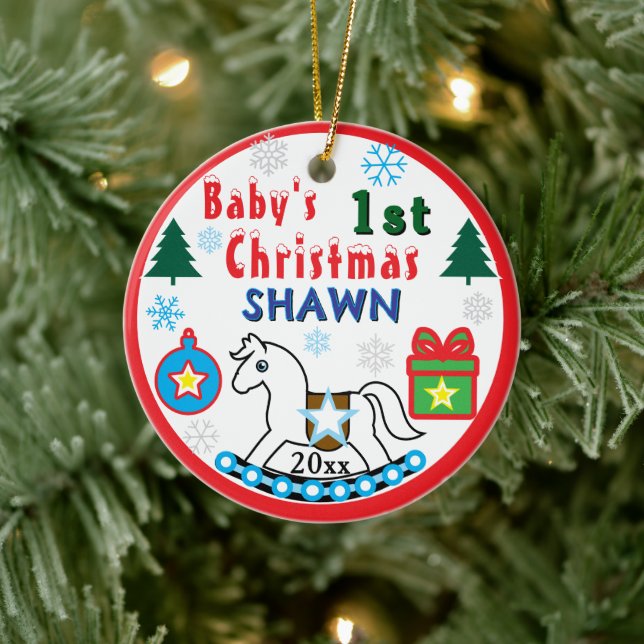 Adorno De Cerámica Boy First Christmas White Horse Peace (Árbol)