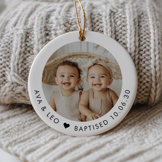 Adorno De Cerámica Boy Girl Twins Baptism Photo Keepsake (Zazzle Boy Girl Twins Baptism Photo Keepsake Ceramic Ornament)