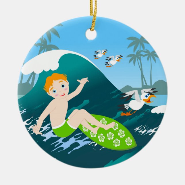 Adorno De Cerámica Boy surfean grandes olas Fiesta de cumpleaños (Frente)