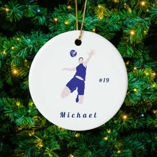 Adorno De Cerámica Boy Voleyball Player Blue Name & Number