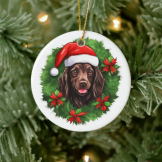 Adorno De Cerámica Boykin Spaniel Navidades Wreath