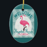 Adorno De Cerámica Boynton Beach Florida Pink Flamingo Retro<br><div class="desc">Playa Boynton Florida flamingo rosa. En el estilo vintage de los posters de viaje,  dice "Bienvenidos a la playa de Boynton,  Florida" en color turquesa rosa,  blanco y verde menta.</div>