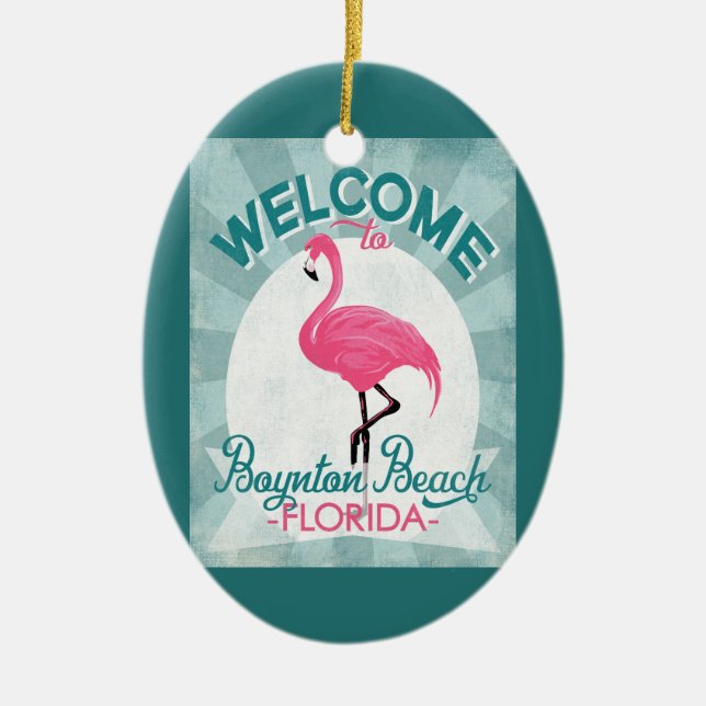 Adorno De Cerámica Boynton Beach Florida Pink Flamingo Retro (Frente)