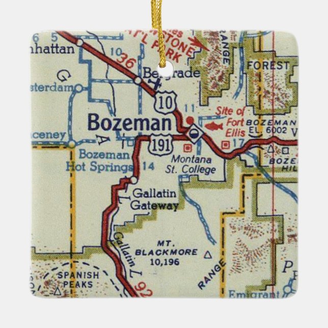 Adorno De Cerámica Bozeman MT Vintage Map (Anverso)