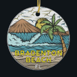 Adorno De Cerámica Bradenton Beach Florida Vintage Art<br><div class="desc">Bradenton Beach dibuja a mano ilustracion con montañas y olas oceánicas en el fondo. Perfecto para los amantes de la playa de Bradenton.</div>