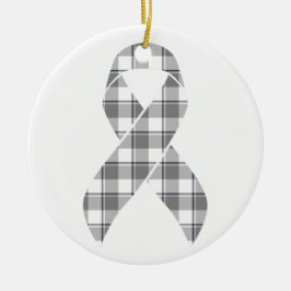 Adorno De Cerámica Brain Cancer Awareness Plaid Gray Ribbon Survivor