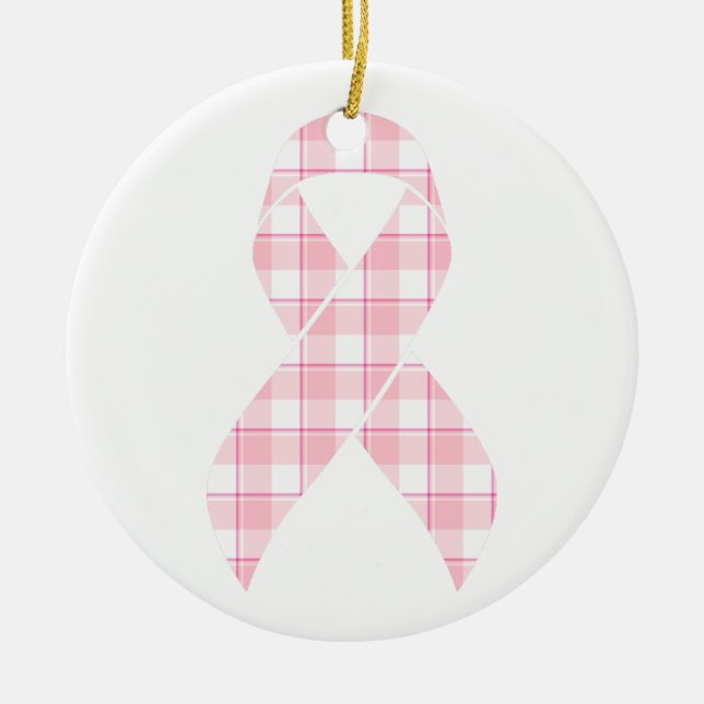 Adorno De Cerámica Breast Cancer Awareness Plaid Pink Ribbon (Frente)