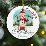 Adorno De Cerámica Breckenridge Colorado Watercolor Snowman Snowboard<br><div class="desc">Breckenridge Colorado Watercolor Snowman Design. Breckenridge Colorado Este diseño hace un gran Navidad o regalo de cumpleaños para los fans de la montaña Breckenridge. El diseño retro vintage es un regalo perfecto para los amantes del esquí en las montañas de Colorado. - "Modificar el diseño según sus propias preferencias. Puede...</div>