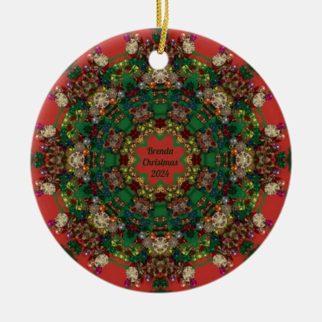 Adorno De Cerámica BRENDA ~ NAVIDADES Verde Amarillo Azul Rojo 2024 ~ (Frente)